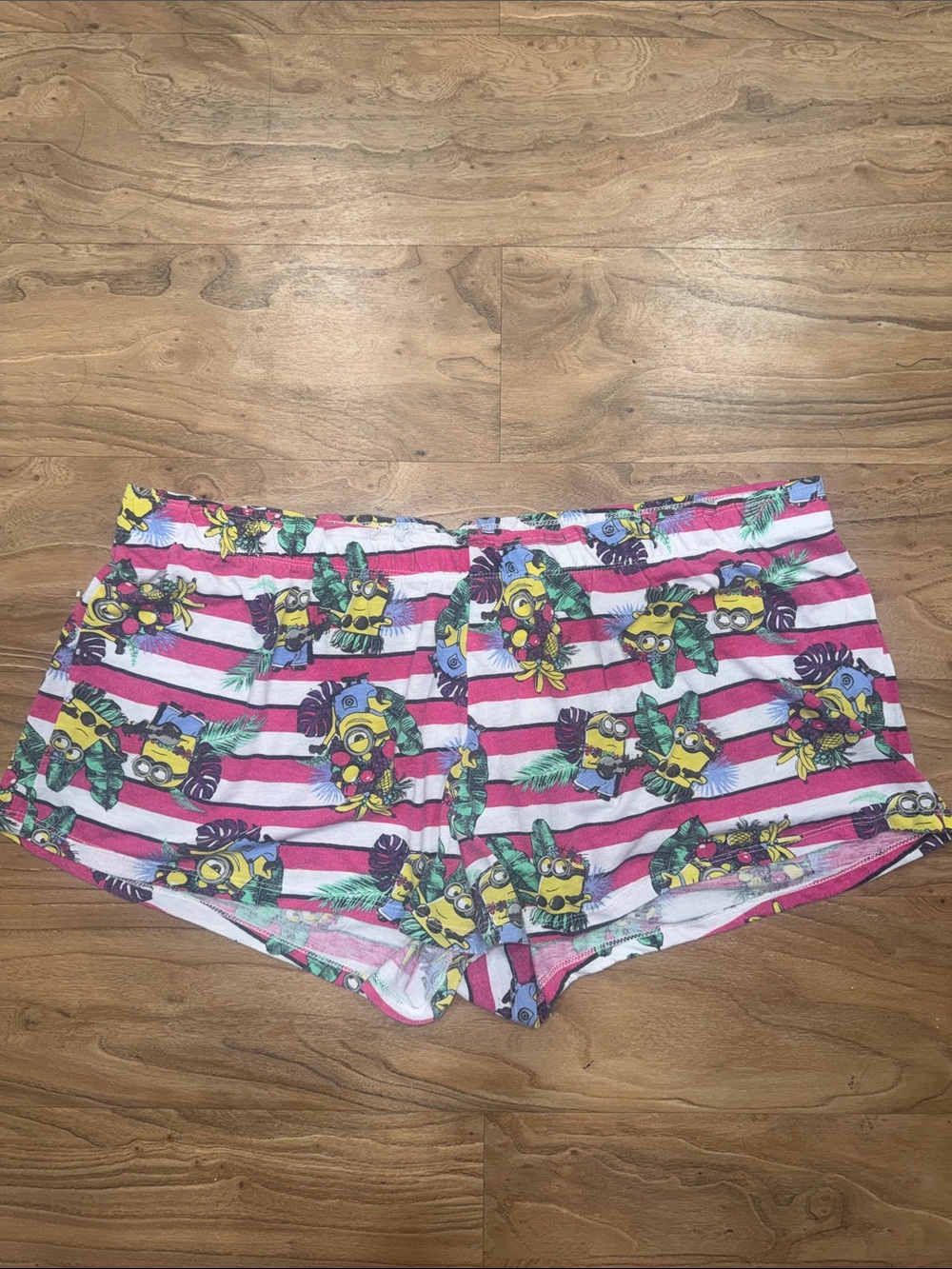 Universal Studios Pink and White Striped Women's Lounge Shorts with Minion Print